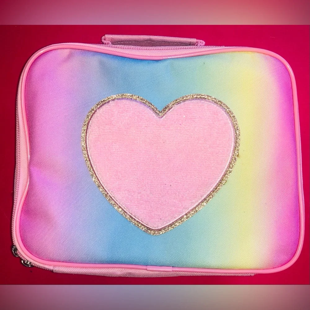 Rainbow Pink Heart Lunch Cooler Lunch Bag Kids School Pets Food Pic Nic Travel